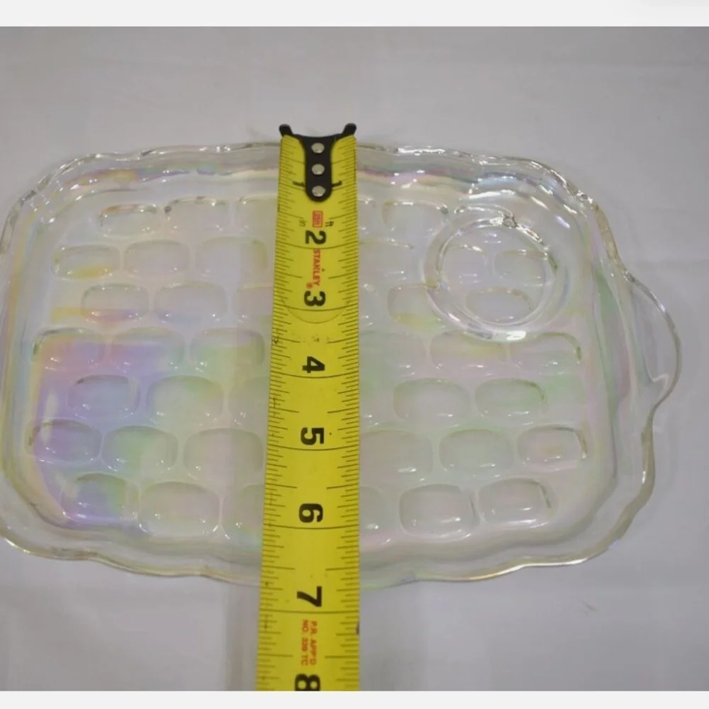 4 Piece Set Federal Glass Vintage 80s SNACK SERVING TRAYS CLEAR W BUBBLE DESIGN